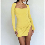 Sexy Solid Color Backless Slit Mini Dress ASL-6682