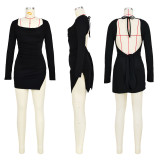 Sexy Solid Color Backless Slit Mini Dress ASL-6682