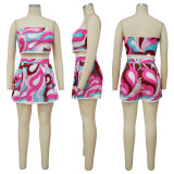 Sexy Print Wrap Chest And Pleated Skirt Two Piece Set YF-10566