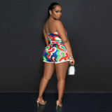 Sexy Print Wrap Chest And Pleated Skirt Two Piece Set YF-10566