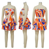 Sexy Print Wrap Chest And Skirt Two Piece Set YF-10564