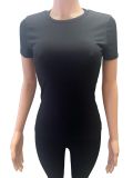 Slim Fit Short Sleeve Top Pants Suit GMOY-1862