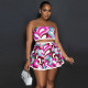 Sexy Print Wrap Chest And Pleated Skirt Two Piece Set YF-10566