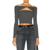 Solid One Shoulder Long Sleeve T Shirts ASL-6683