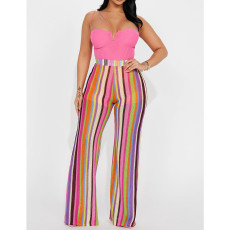Colorful Stripe Knits Wide Leg Pant ASL-6685