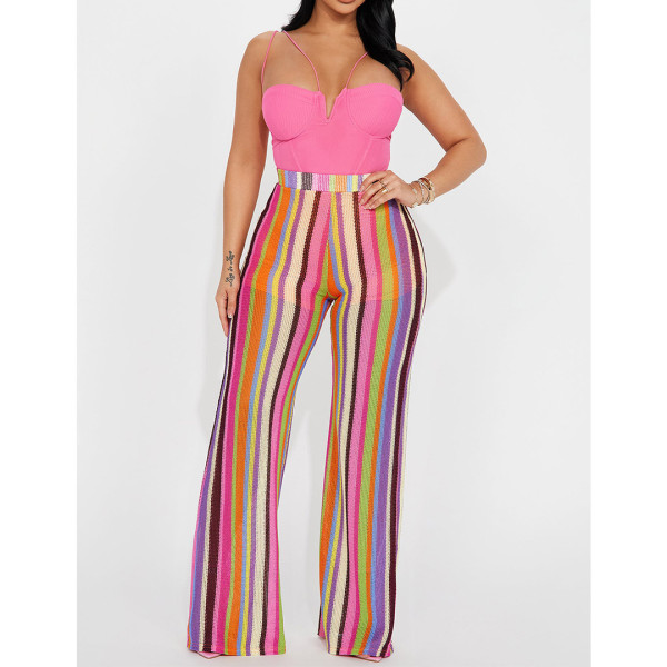Colorful Stripe Knits Wide Leg Pant ASL-6685