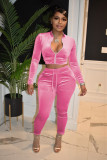 Solid Velvet Long Sleeve 2 Piece Pants Sets YD-8652