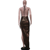 Sexy Halter Backless Pleated Irregular Dress YS-S858