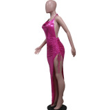 Sexy Halter Backless Pleated Irregular Dress YS-S858