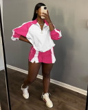 Casual Color Blocking Zipper Two Piece Shorts Set YD-8759
