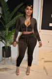 Solid Velvet Long Sleeve 2 Piece Pants Sets YD-8652