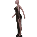 Sexy Halter Backless Pleated Irregular Dress YS-S858