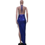 Sexy Halter Backless Pleated Irregular Dress YS-S858