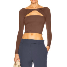 Solid One Shoulder Long Sleeve T Shirts ASL-6683