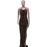 Sexy Halter Backless Pleated Irregular Dress YS-S858