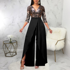 Priint Patchwork V Neck Jumpsuit SMR-12074