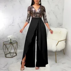 Priint Patchwork V Neck Jumpsuit SMR-12074