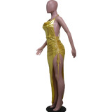 Sexy Halter Backless Pleated Irregular Dress YS-S858