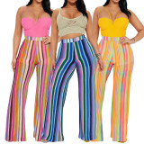 Colorful Stripe Knits Wide Leg Pant ASL-6685