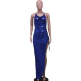 Sexy Halter Backless Pleated Irregular Dress YS-S858