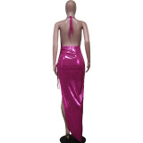 Sexy Halter Backless Pleated Irregular Dress YS-S858