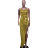 Sexy Halter Backless Pleated Irregular Dress YS-S858