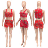 Casual Print Sleeveless Shorts Two Piece Set WSYF-5965