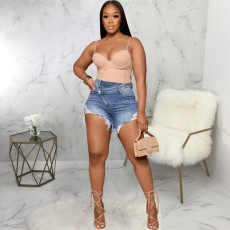 Fashion Denim Midi Waist Shorts HSF-2703