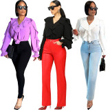Solid Color Long Sleeve Irregular Shirt XMY-9443