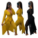 Fashion Long Sleeve Long Cardigan And Pants Suit QXTF-8202