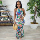 Plus Size Print Sleeveless Backless Maxi Dress NY-2766