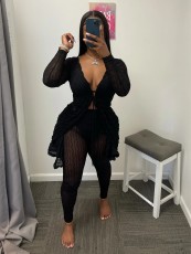 Fashion Long Sleeve Long Cardigan And Pants Suit QXTF-8202