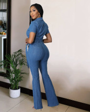 Fashion Short Sleeve Denim Jumpsuit LX-3547