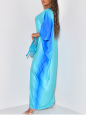 Gradient Print Half Sleeve Loose Maxi Dress ANDF-1540