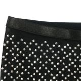 Sexy Solid Mesh Hot Drill Two Piece Pants Set BY-6540