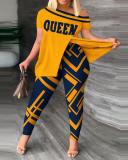 Plus Size Fashion Print Slit Tops And Pants Two Piece Set SHD-9619