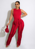 Solid Sleeveless Vest And Tassel Pants Two Piece Set MDF-5380
