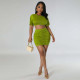 Solid Color Short Sleeve Two Piece Skirts Set SFY-2340