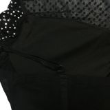 Sexy Solid Mesh Hot Drill Two Piece Pants Set BY-6540