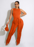 Solid Sleeveless Vest And Tassel Pants Two Piece Set MDF-5380