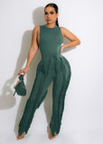Solid Sleeveless Vest And Tassel Pants Two Piece Set MDF-5380