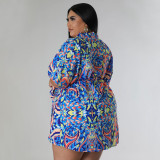 Plus Size Casual Print Tie Up Two Piece Shorts Set NNWF-7889