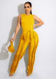 Solid Sleeveless Vest And Tassel Pants Two Piece Set MDF-5380