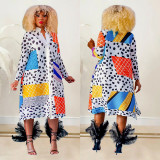 Color Blocking Print Long Sleeve Shirt Dress BY-6501