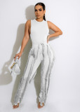 Solid Sleeveless Vest And Tassel Pants Two Piece Set MDF-5380