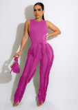 Solid Sleeveless Vest And Tassel Pants Two Piece Set MDF-5380
