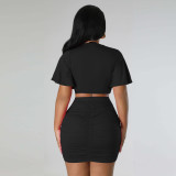 Solid Color Short Sleeve Two Piece Skirts Set SFY-2340