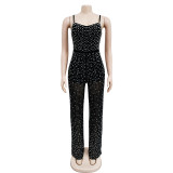 Sexy Mesh Hot Diamonds Sling Jumpsuit BY-6556