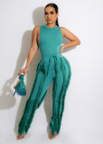 Solid Sleeveless Vest And Tassel Pants Two Piece Set MDF-5380