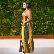 Stripe Color Block Sling Maxi Dress SH-390534